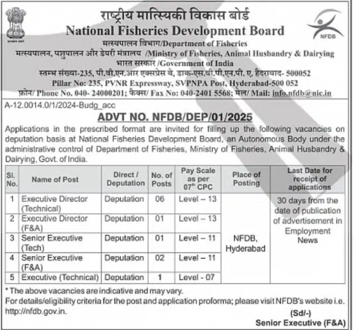 National Fisheries Development Board (NFDB) Recruitment 2025