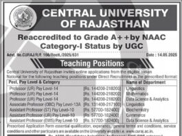 Central University of Rajasthan – Teaching Positions Recruitment 2025