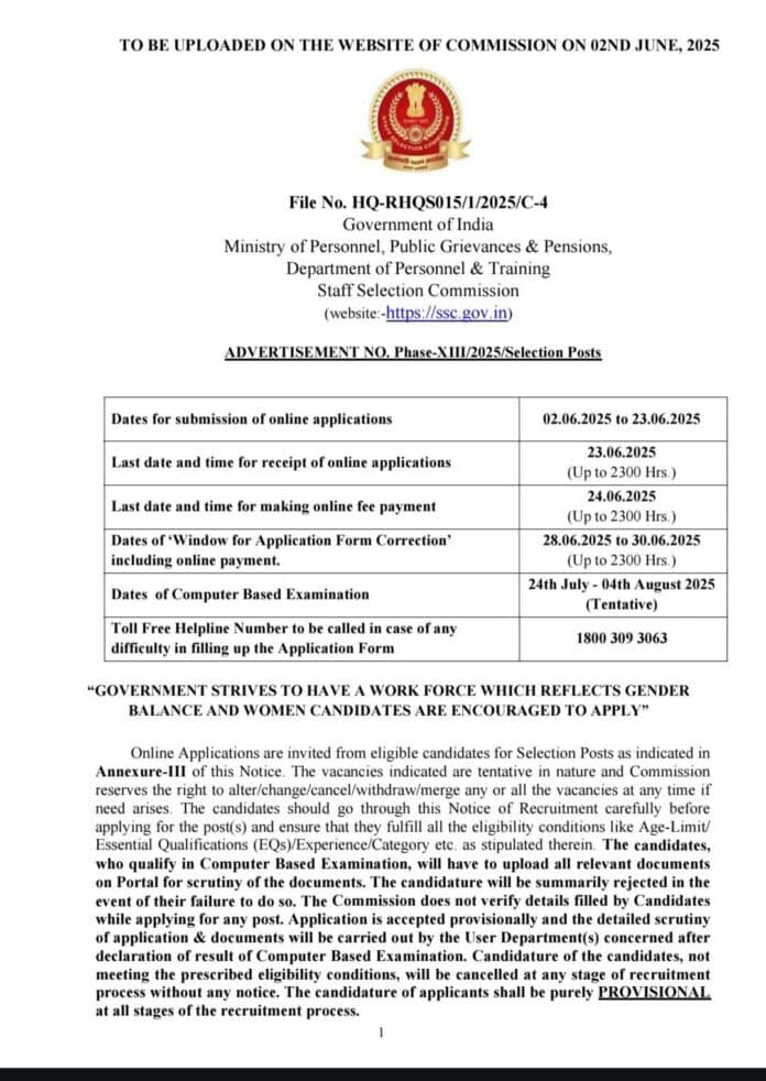 Staff Selection Commission (SSC) Recruitment 2025