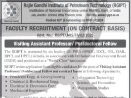 Rajiv Gandhi Institute of Petroleum Technology (RGIPT) – Faculty Recruitment 2025
