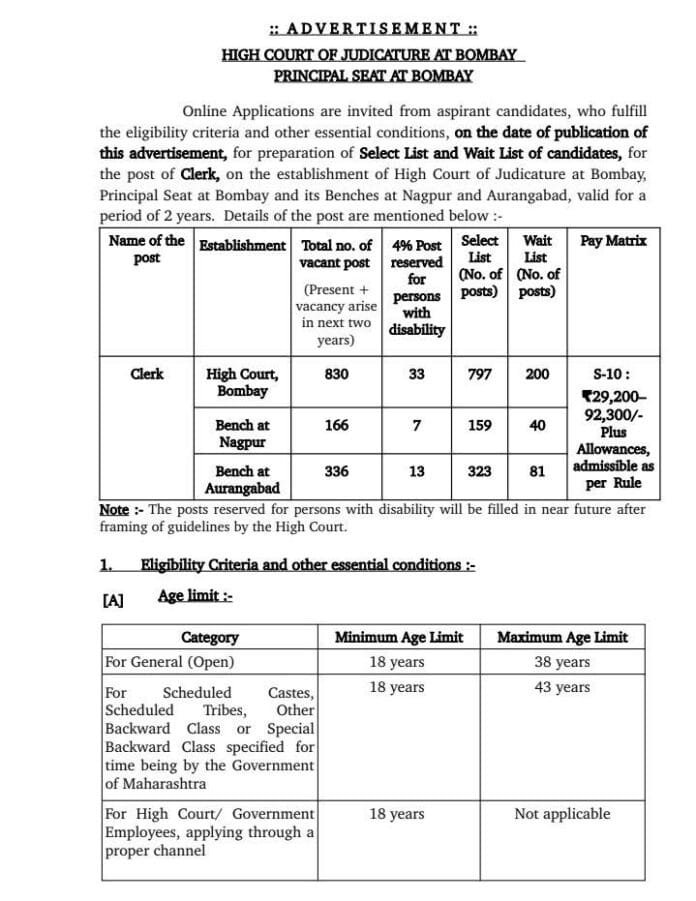 High Court of Judicature at Bombay Recruitment 2025 – Clerk Posts