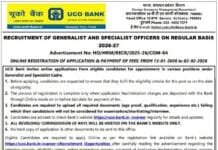 UCO Bank Recruitment 2026-27 – Generalist & Specialist Officers UCO Bank Recruitment 2026-27 – Generalist & Specialist Officers